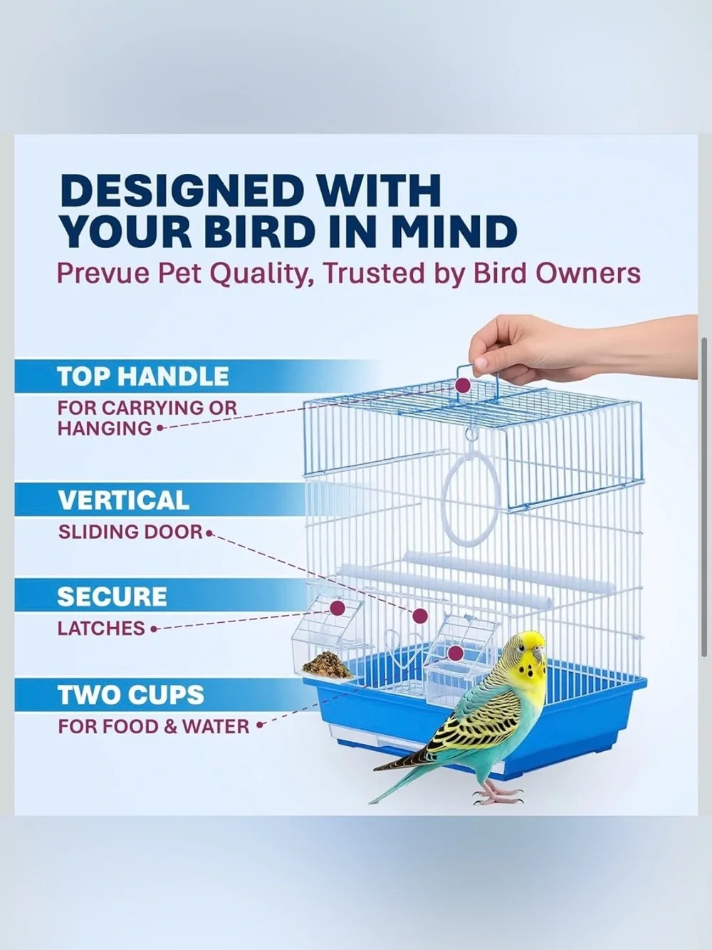 Prevue Pet Products Parakeet Square Roof Bird Cage with Handle